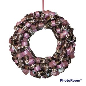 Ribbon Loop Wreath Floral Brown and Pink